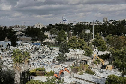 Israeli bulldozers demolish the UNRWA headquarters in East Jerusalem in January. Credit: Mahmoud Illean/AP Israeli bulldozers demolish the UNRWA headquarters in East Jerusalem in January.