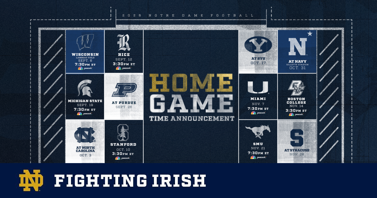 Notre Dame and NBC Announce Game Times for 2026 Shamrock Series and Home Schedule – Notre Dame Fighting Irish – Official Athletics Website