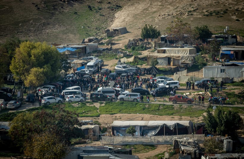 View of the Bedouin village Khan al-Ahmar, in the West Bank on January 23, 2023.