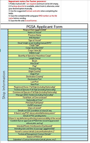 A blue and yellow spreadsheet with more than 40 line items to respond to. 