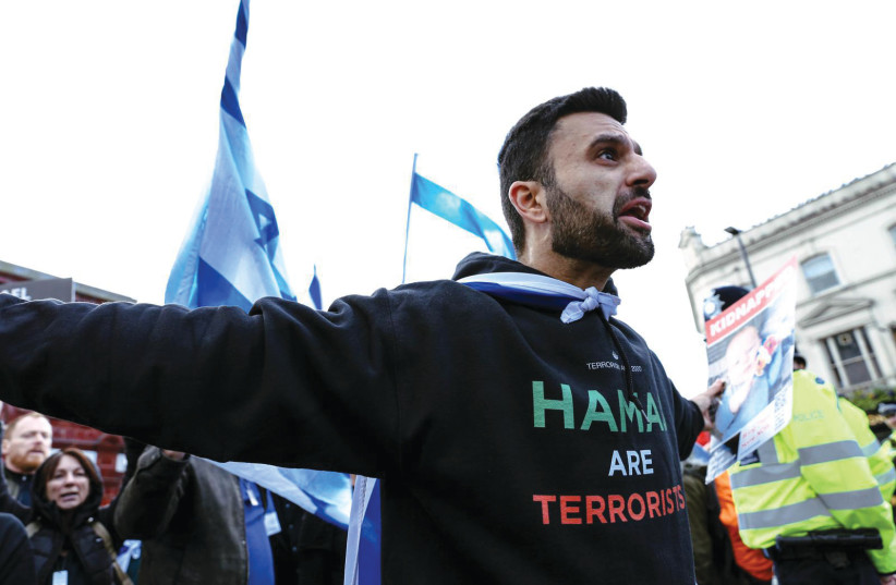 Yoseph Haddad at a London demonstration calling for support for Israel and the return of the hostages.