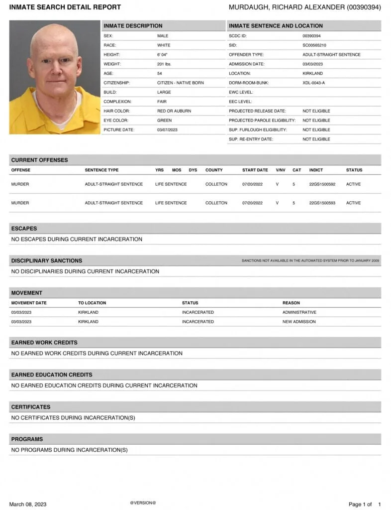 Alex Murdaugh. Photo Credit: S Carolina Dept of Corrections / MEGA