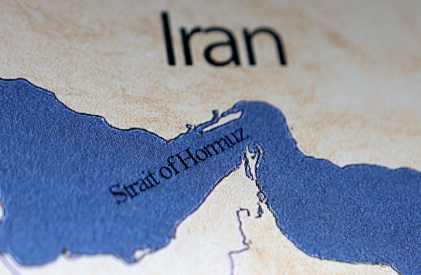 A map showing the Strait of Hormuz and Iran is seen in this illustration taken June 22, 2025.