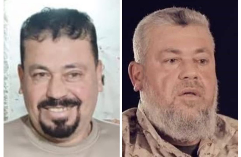A before (R) and after (L) side-by-side showing Izzadine Haddad, Commander of Hamas's Gaza City Brigade, in a photo found which appears to show an altered appearance, July 2025.