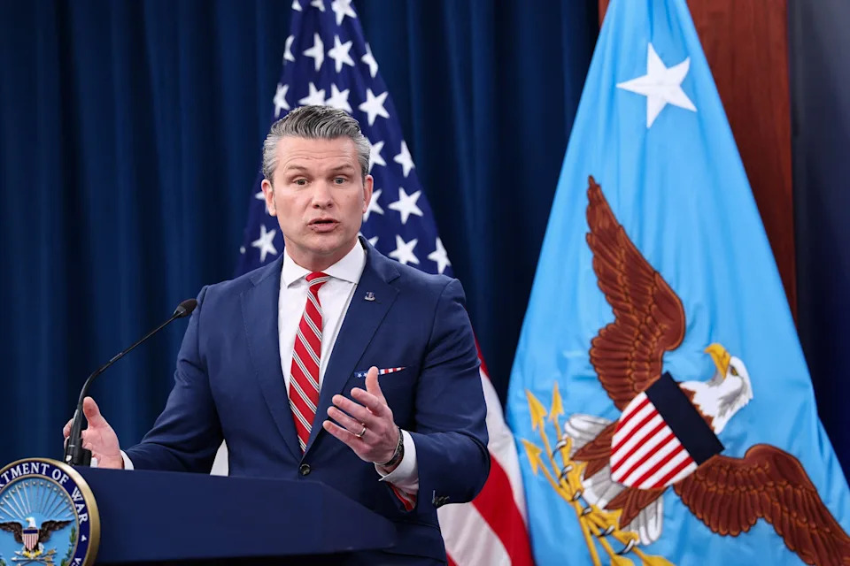 Kevin Lamarque/Reuters - PHOTO: Defense Secretary Pete Hegseth speaks at a briefing at the Pentagon in Arlington, Va., May 5, 2026.
