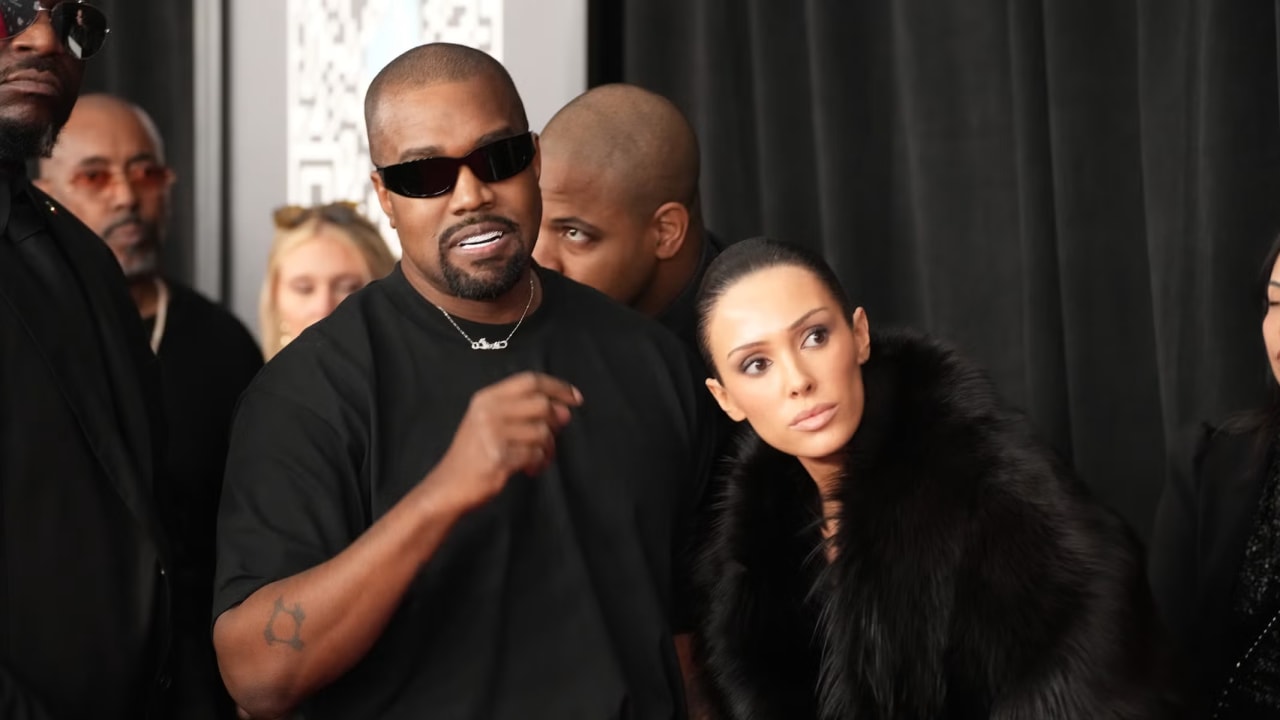 (L-R) Kanye "Ye" West and Bianca Censori attend the 67th GRAMMY Awards at Crypto.com Arena on February 02, 2025 in Los Angeles, California.