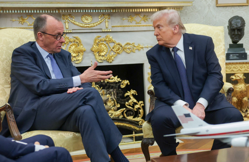 US President Donald Trump and German Chancellor Friedrich Merz meet in the Oval Office at the White House in Washington, DC, US, March 3, 2026.