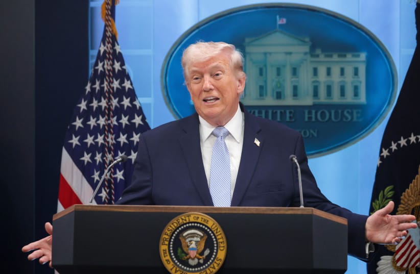 US President Donald Trump speaks during a news conference in James S. Brady Press Briefing Room of the White House in Washington DC on April 06, 2026.