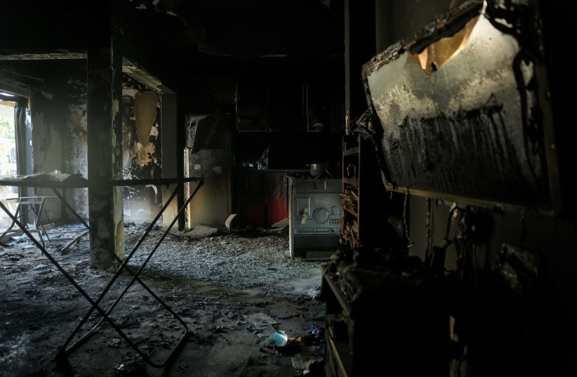 The aftermath of Hamas's terror attack on Kibbutz Holit during the October 7 massacre, pictured October 26, 2023.