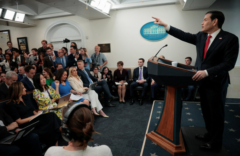 US Secretary of State Marco Rubio speaks during a press briefing in the James S. Brady Press Briefing Room at the White House in Washington, DC, US, May 5, 2026.