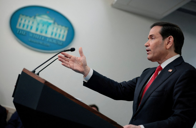 US SECRETARY of State Marco Rubio gestures as he speaks during a press briefing in the James S. Brady Press Briefing Room at the White House in Washington, DC, US, May 5, 2026.