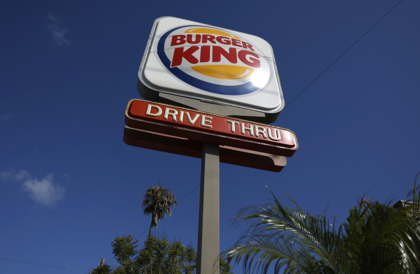 A view of a sign at a Burger King restaurant in Los Angeles, California, May 6, 2026.