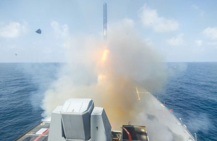 A still image released by U.S. Central Command (CENTCOM), which accompanied a press release describing the operation dubbed "Epic Fury", an attack by the United States and Israel on Iran, shows a rocket launch from a ship, in this picture obtained from social media released on February 28, 2026.