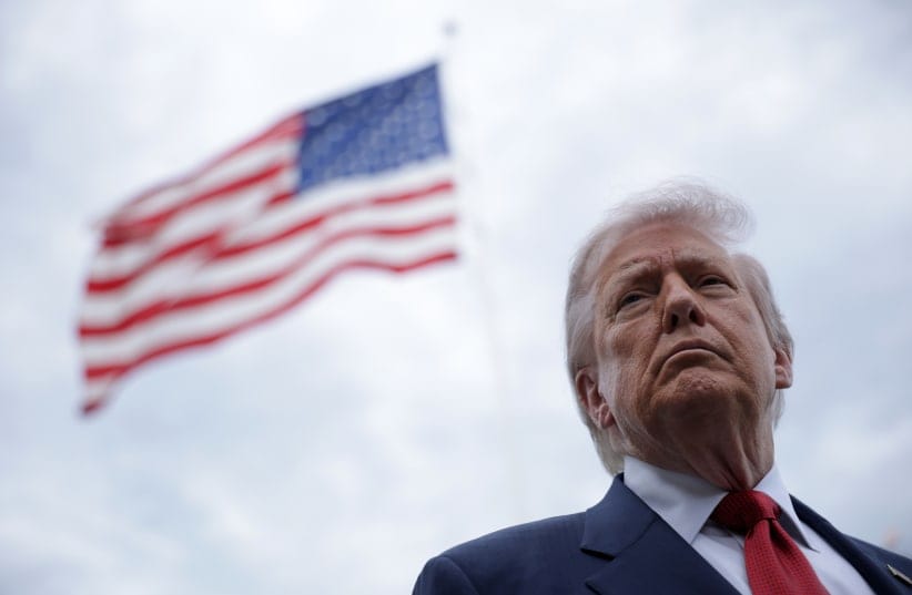 US President Donald Trump speaks to members of the media prior to a Marine One departure from the South Lawn of the White House on May 8, 2026 in Washington, DC.