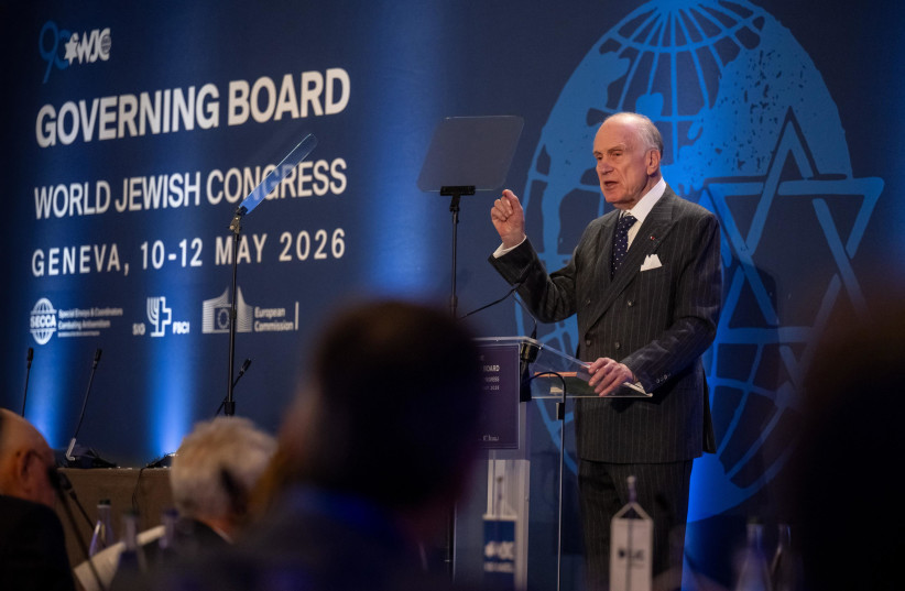 World Jewish Congress President Ronald S. Lauder speaks to Jewish leaders in Geneva in May 2026.