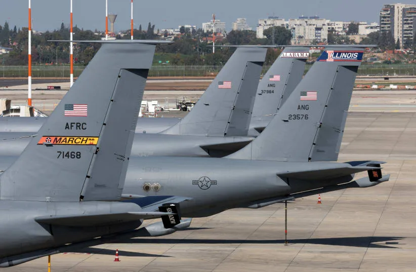 US Air Force military aircrafts are seen parked on the tarmac of the Ben Gurion airport near Tel Aviv on February 25, 2026.