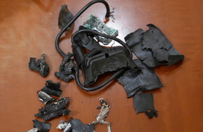 A photo taken on September 18, 2024, in Beirut's southern suburbs shows the remains of exploded pagers on display at an undisclosed location.
