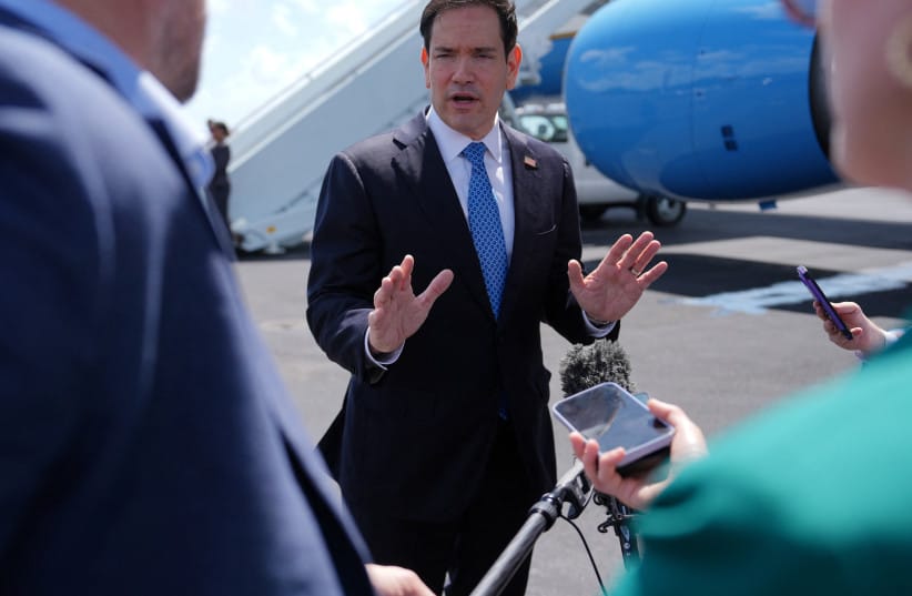 Secretary of State Marco Rubio speaks to the press before boarding his plane at Homestead Air Reserve Base, Thursday, May 21, 2026.