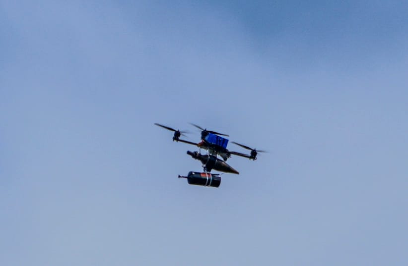 An explosive drone launched by Hezbollah is seen near the Israeli border with Lebanon during a Hezbollah attack in northern Israel, May 19, 2026; illustrative.