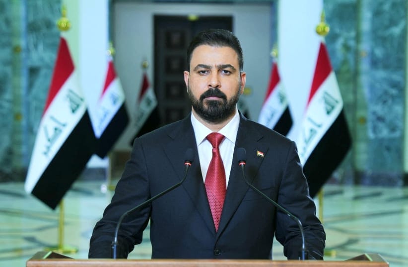Iraqi Prime Minister Ali al-Zaidi delivers a televised address after assuming office, in Baghdad, Iraq May 16, 2026.