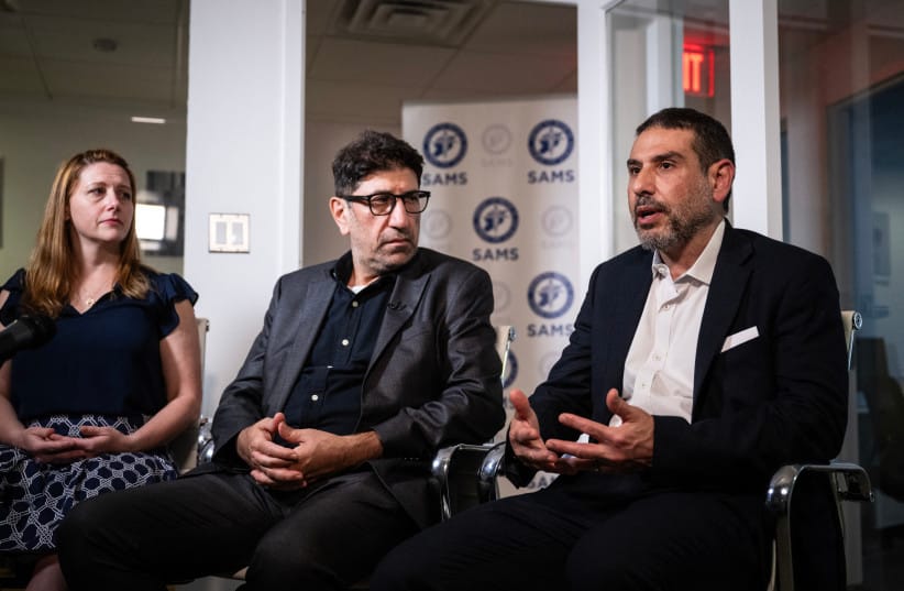 Nurse Monica Johnston, Dr. Ammar Ghanem, and Dr. Adam Hamawy speak during an interview with AFP after meetings at the White House and Capitol Hill in Washington, DC on June 14, 2024.
