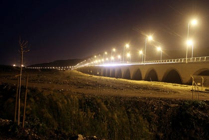 Night lighting above the railway bridge near Binyamina. Credit: Itzik Ben Malki Night lighting above the railway bridge near Binyamina.