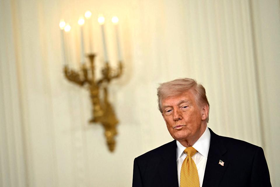 TOPSHOT - US President Donald Trump participates in a Military Mother's Day Event in the East Room of the White House in Washington, DC, on May 6, 2026. (Photo by Kent NISHIMURA / AFP via Getty Images)