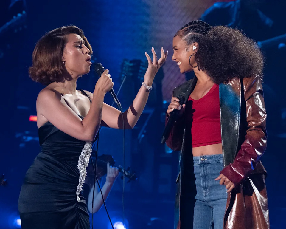 Alicia Keys performing with Raye during the American Idol 2026 final.