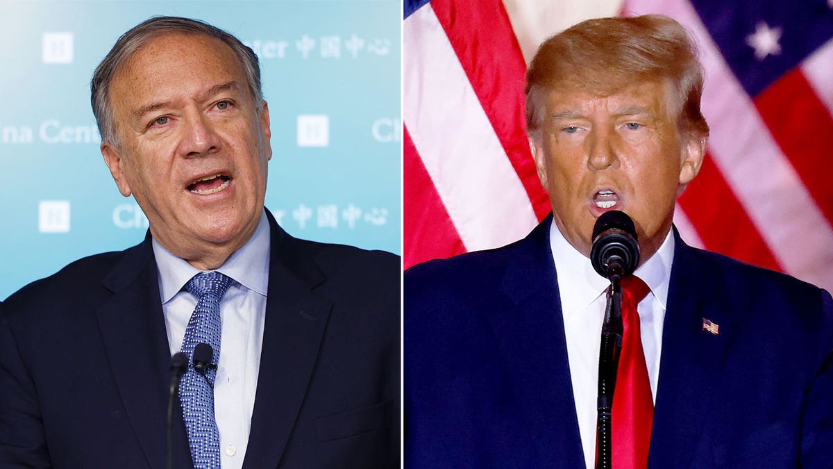 Former Secretary of State Mike Pompeo and former President Donald Trump standing together