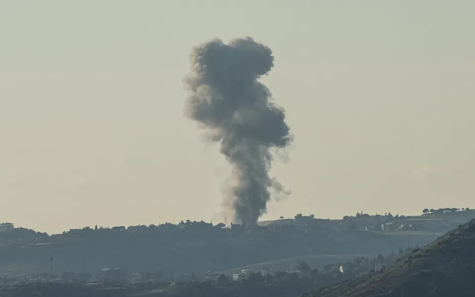 Smoke rising after an Israeli strike on a Lebanese village