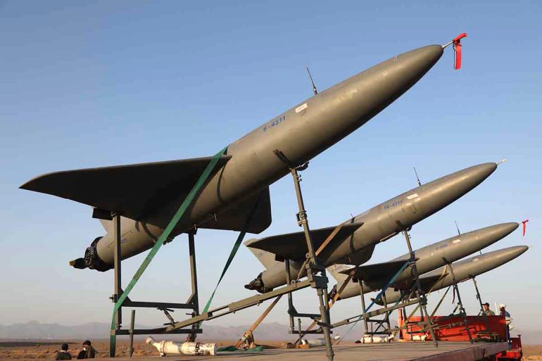 Iranian-made drones that Russia has used to hit central Kyiv [Iranian Army via AP]