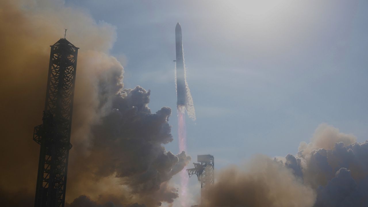 SpaceX's Starship rocket lifts off during a test flight from Starbase, Texas, Friday, May 22, 2026. (AP Photo/Eric Gay)