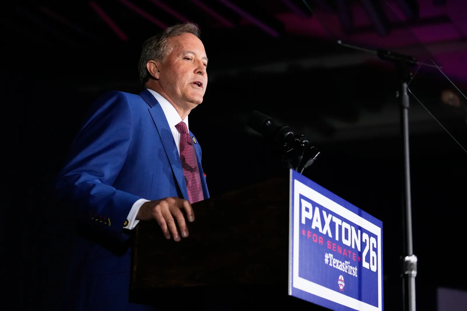 Texas Attorney General Ken Paxton, Republican candidate for U.S. Senate, speaks during a primary runoff election night event after winning the GOP nomination, on Tuesday in Plano, Texas. (AP Photo/Tony Gutierrez)