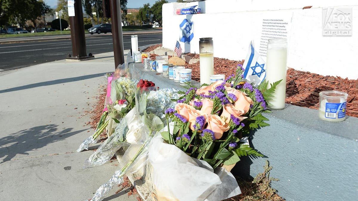 A memorial set up by a gas station in Ventura County, California for Paul Kessler