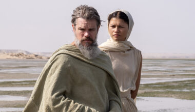 L to R: Matt Damon is Odysseus and Zendaya is Athena in The Odyssey