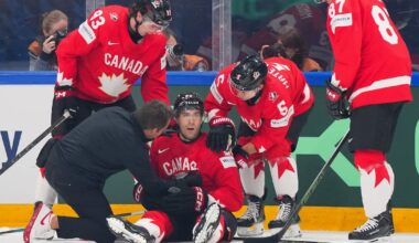 Evan Bouchard exits, Ryan Lindgren ejected for illegal check to head