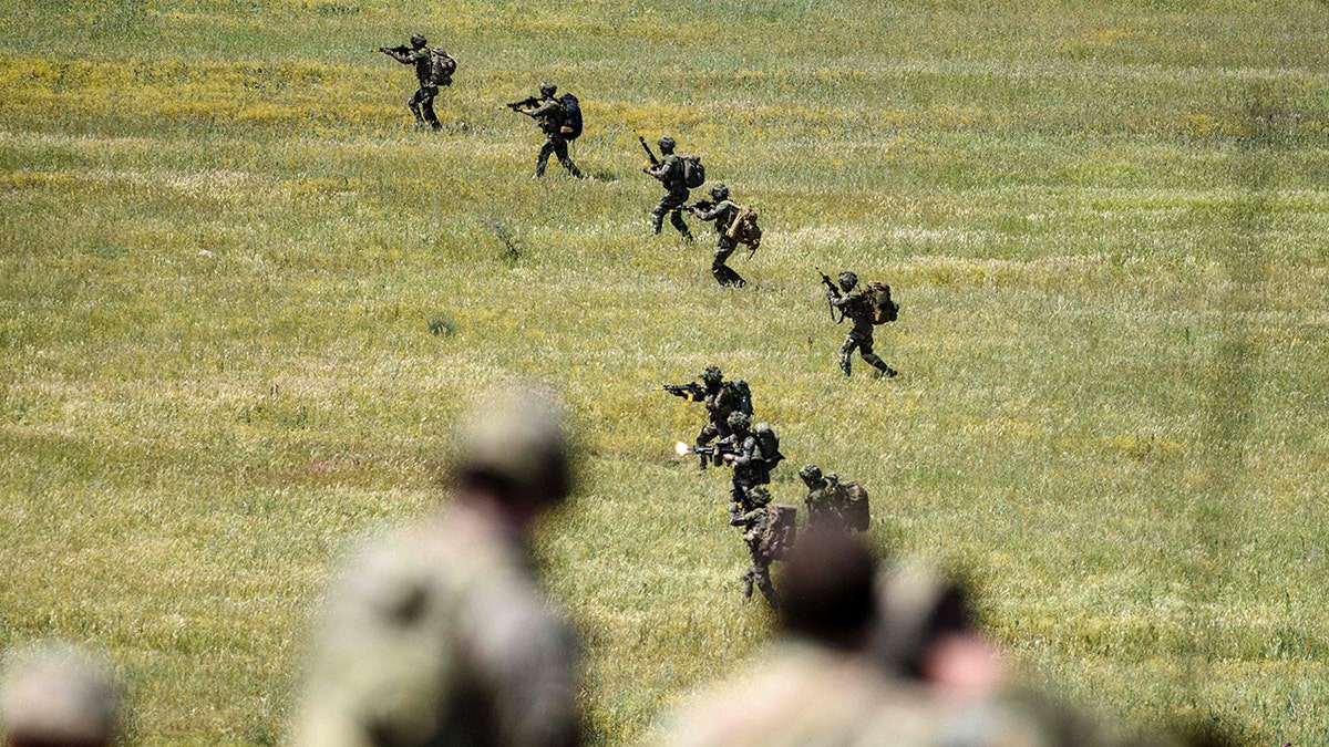 British soldiers participating in Swift Response 22 military exercise at Krivolak Military Training Center