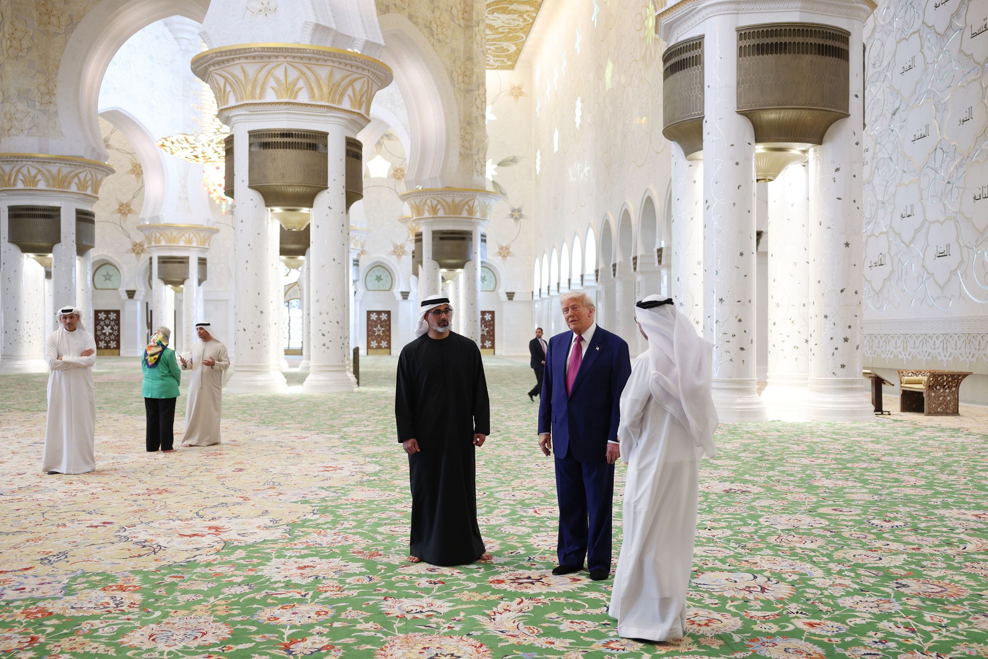 Donald Trump, seen here in May 2025, touring the Sheikh Zayed Grand Mosque in UAE
