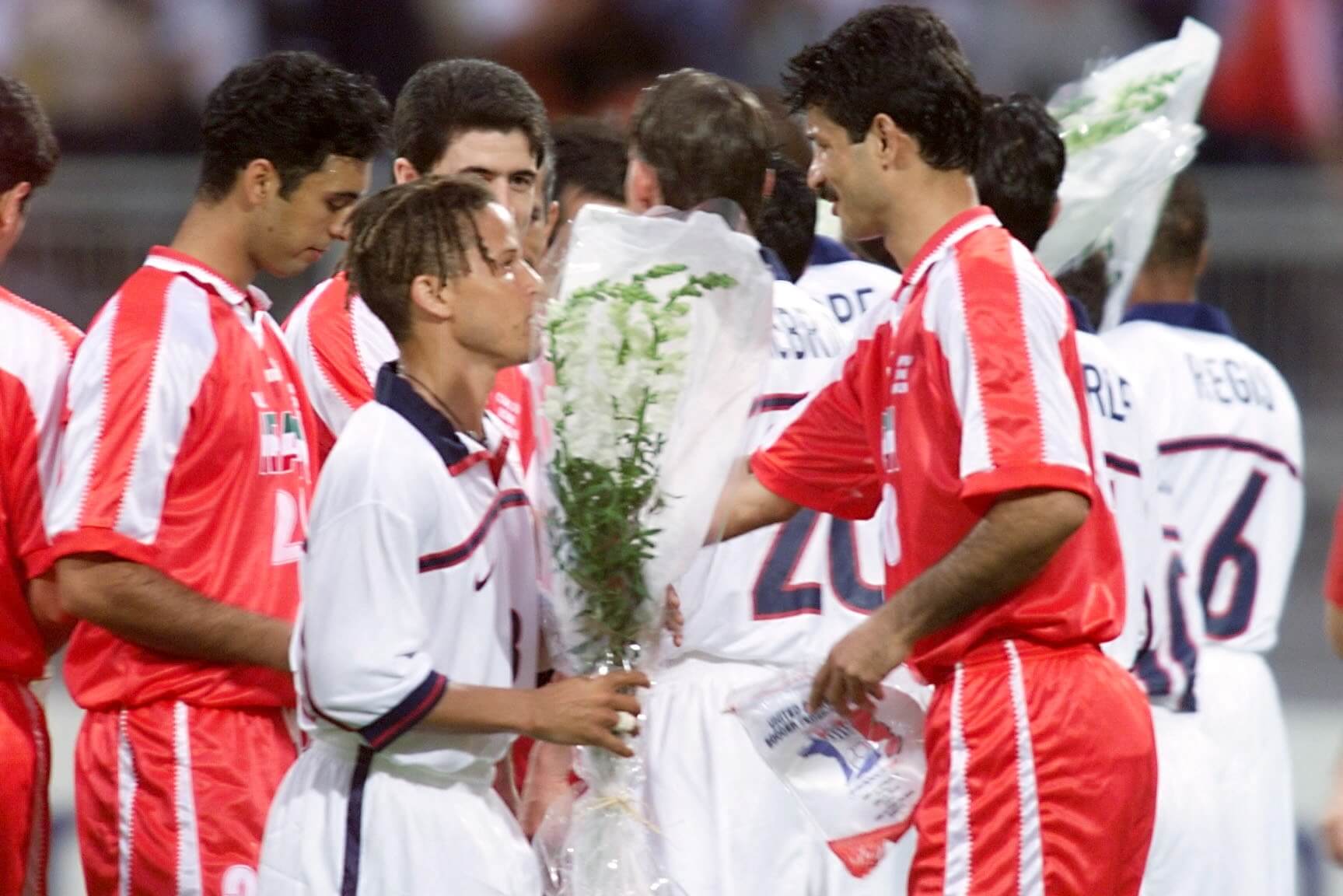 Iran and U.S. players at the 1998 World Cup