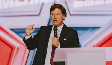 Conservative political commentator and podcast host Tucker Carlson speaks at Turning Point's annual AmericaFest conference, in remembrance of late right-wing political activist Charlie Kirk, in Phoenix, Arizona on December 18, 2025.