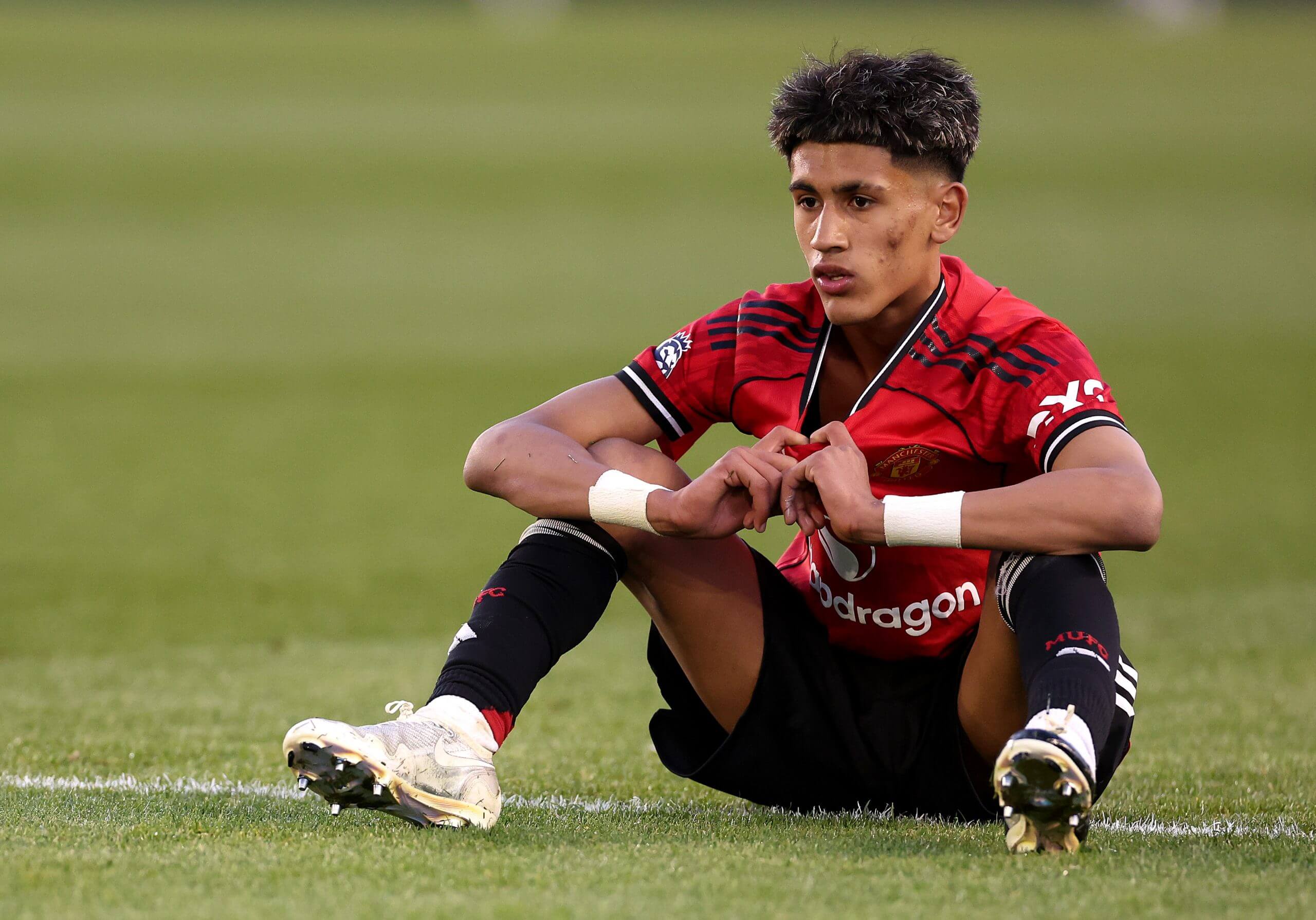 Man United's JJ Gabriel watches on after the FA Youth Cup final