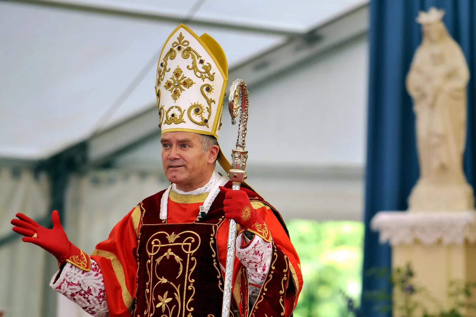Then-superior general of the Society of Saint Pius X Bishop Bernard Fellay of Switzerland delivers his sermon during the ordination Mass of the breakaway traditionalist Catholic group in Econe, western Switzerland, on June 29, 2009.
