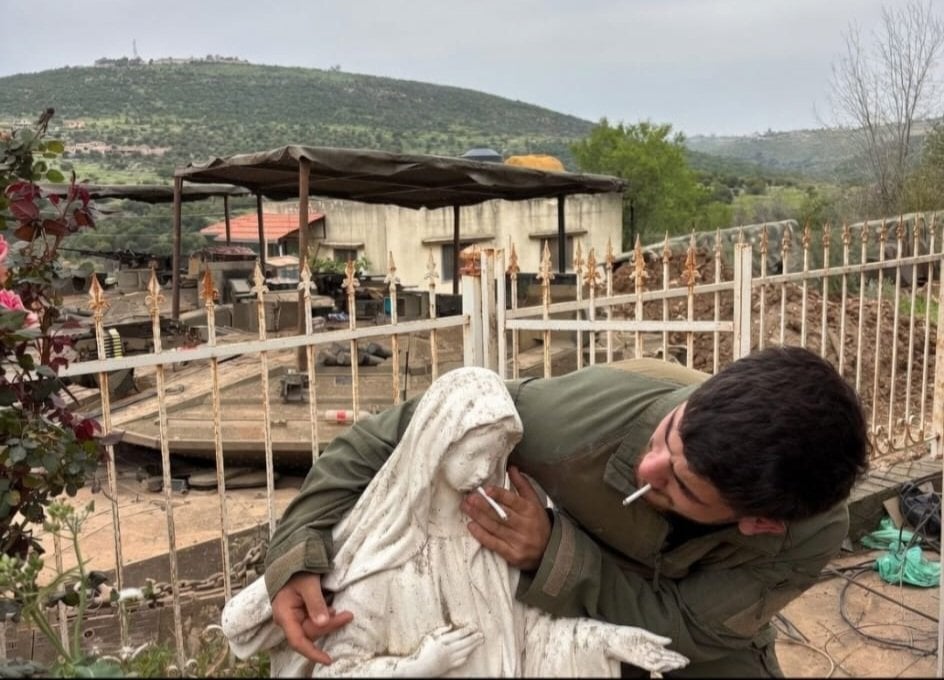 IDF soldier seen placing cigarette in Virgin Mary statue's mouth in Lebanese village