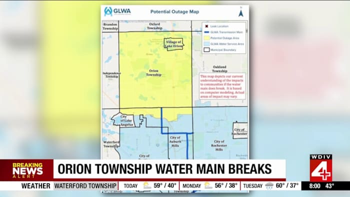 Water main break in Orion Township prompts restrictions & boil water advisories