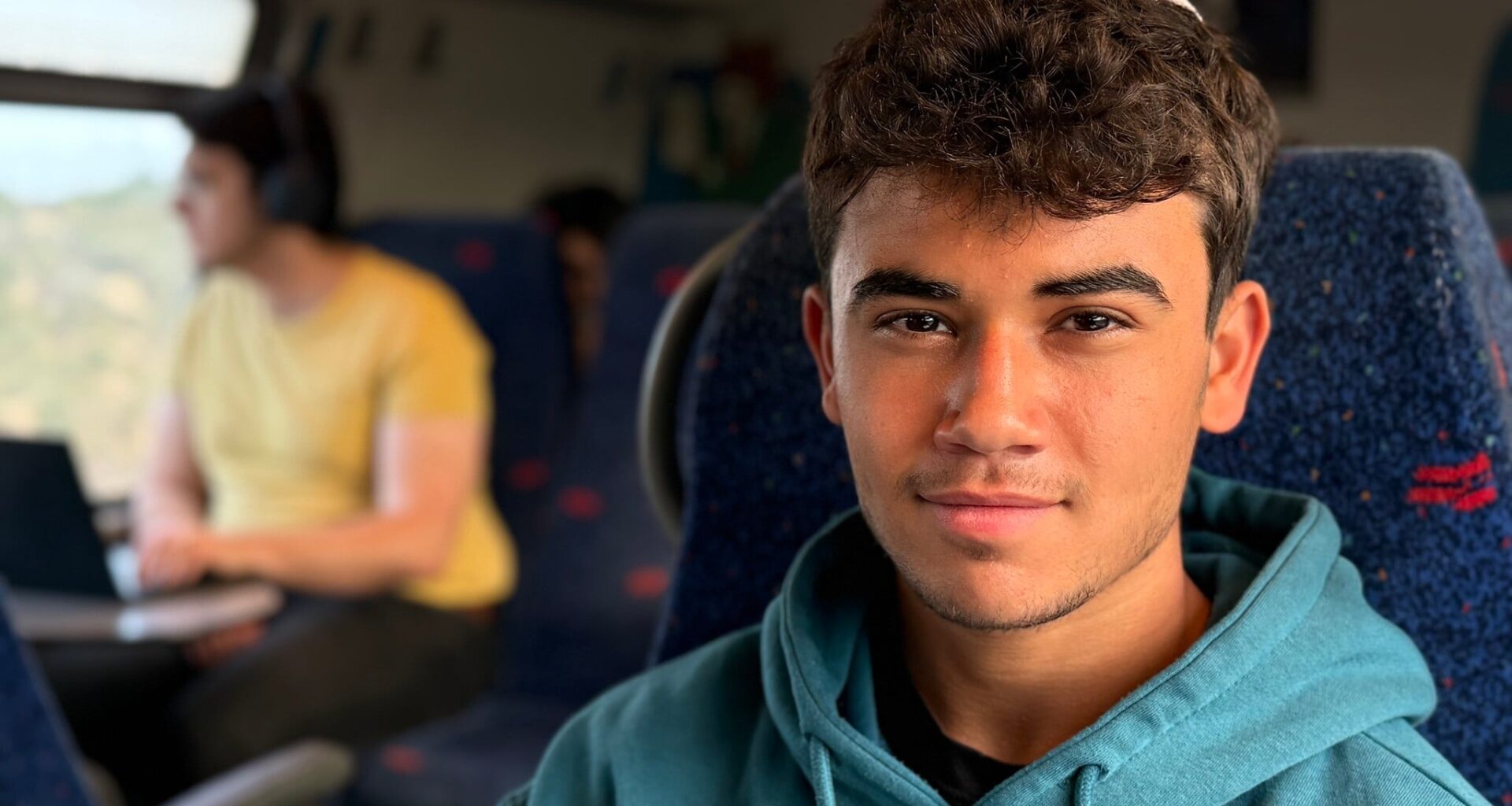 Uriah Dar, on his way home to Petah Tikva after a solo hike in northern Israel, April 15, 2026. (Sue Surkes/Times of Israel)