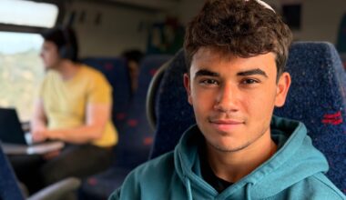 Uriah Dar, on his way home to Petah Tikva after a solo hike in northern Israel, April 15, 2026. (Sue Surkes/Times of Israel)