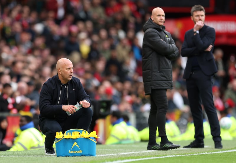 Arne Slot, Liverpool manager, during the Premier League match between Manchester United and Liverpool at Old Trafford. Photograph: Michael Regan/Getty Images