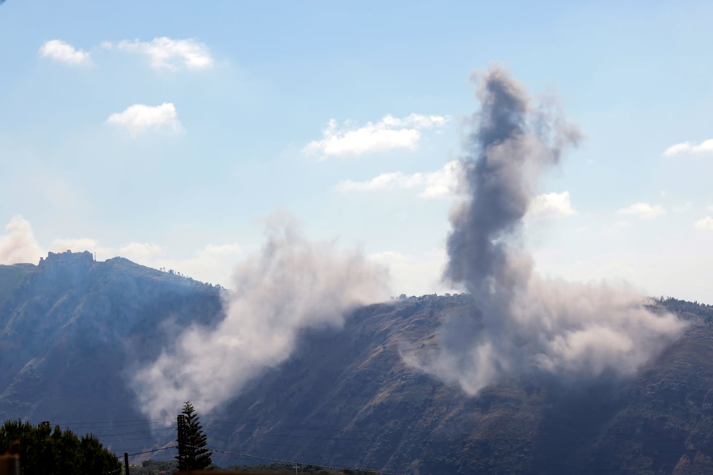 A photograph taken from the Marjayoun area in southern Lebanon showed smoke rising after an Israeli air strike on the village of Arnoun on Saturday.