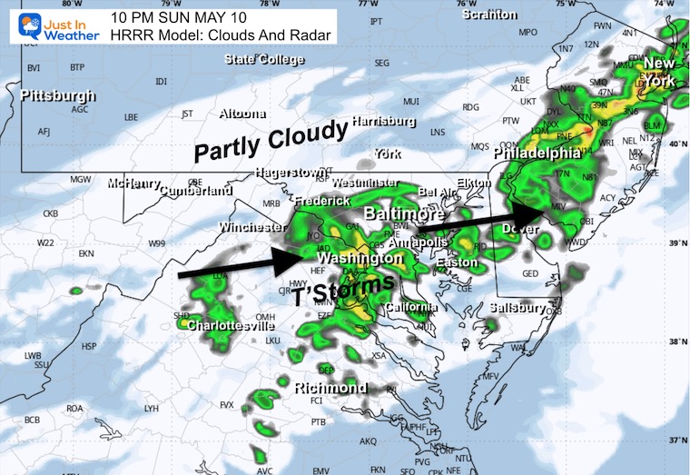 May 10 Mothers Day storm radar forecast 10 PM