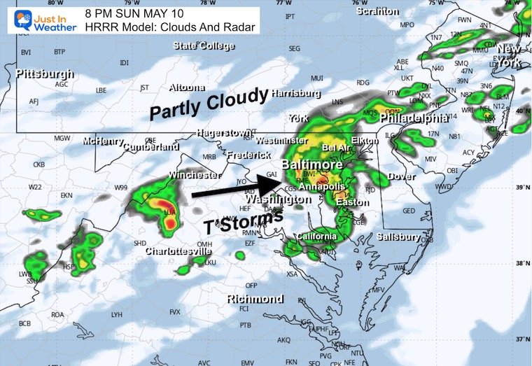 May 10 Mothers Day storm radar forecast 8 PM